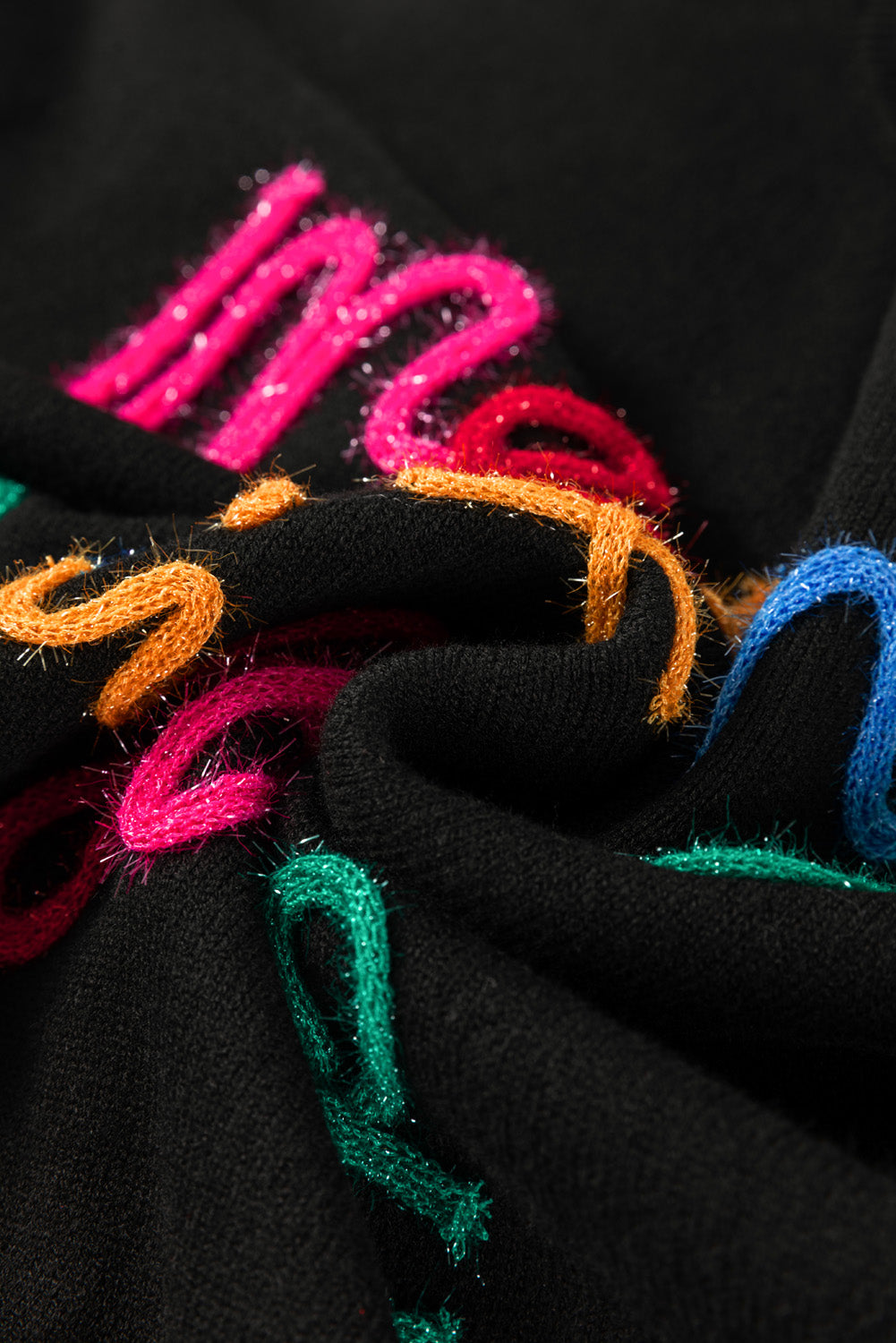 Black Tinsel Merry And Bright Round Neck Plus Size Sweater Dear-Lover Dropshipping